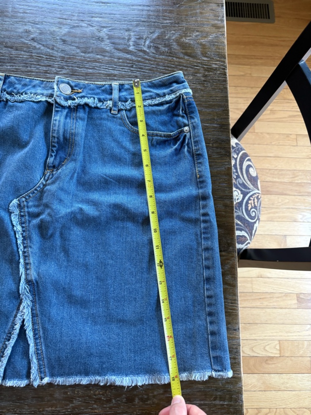 LOFT Blue Denim Frayed-Hem Mini Skirt - Picture 3 of 5